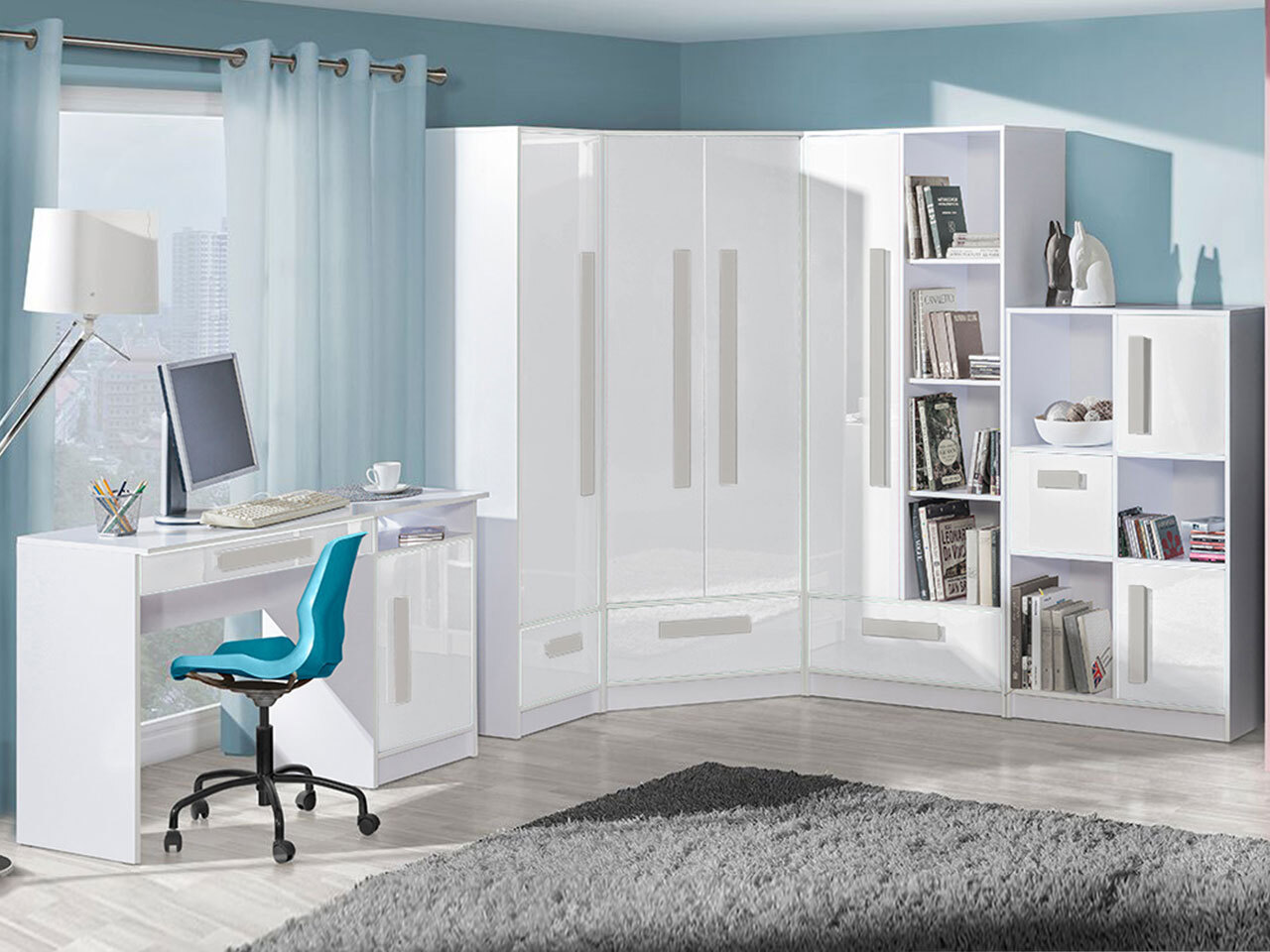 Bureau Merevari 100 (Wit + Glanzend wit + Grijs)