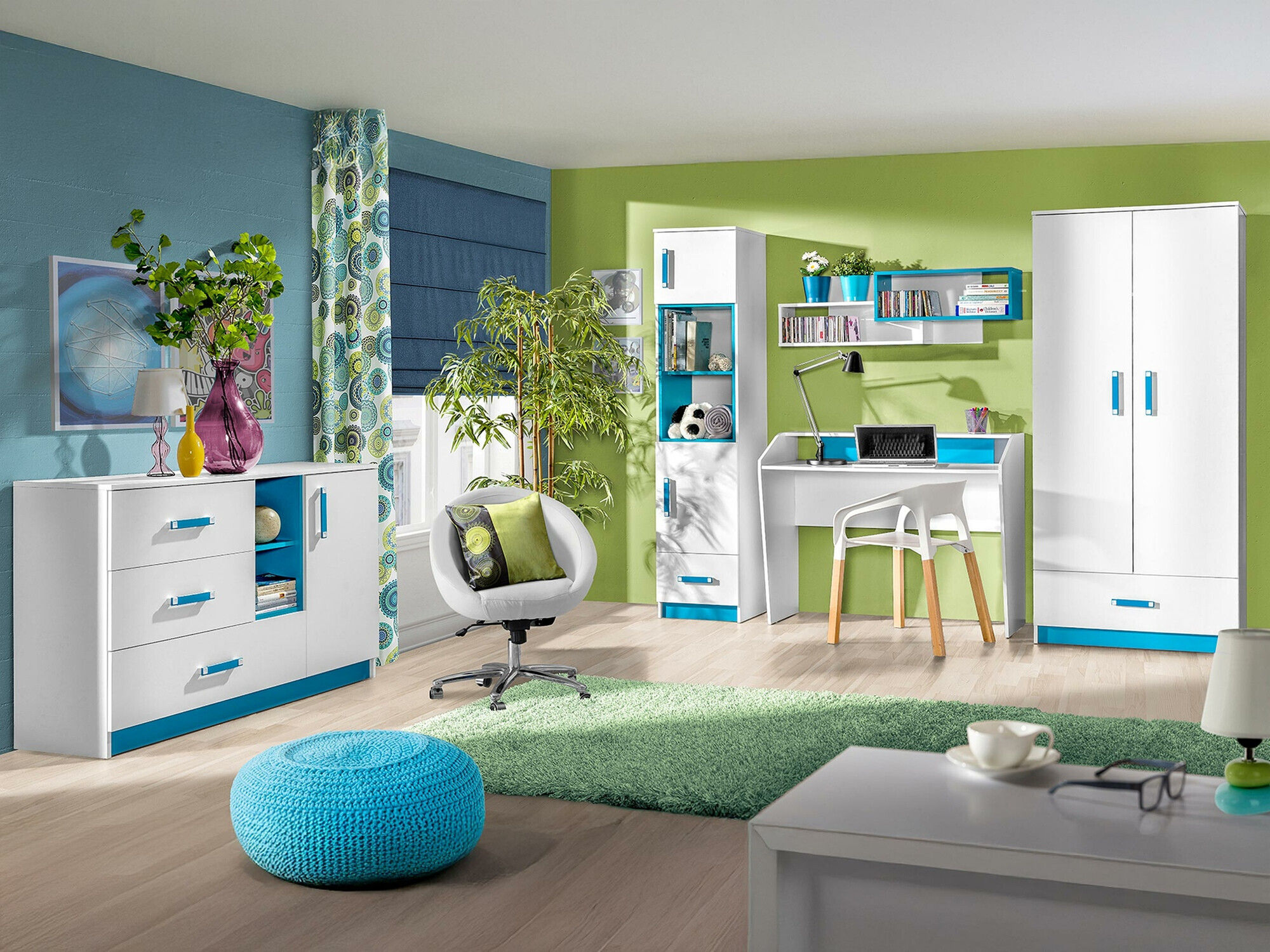 Wandplank Sorviru 105 (Wit + Turquoise)