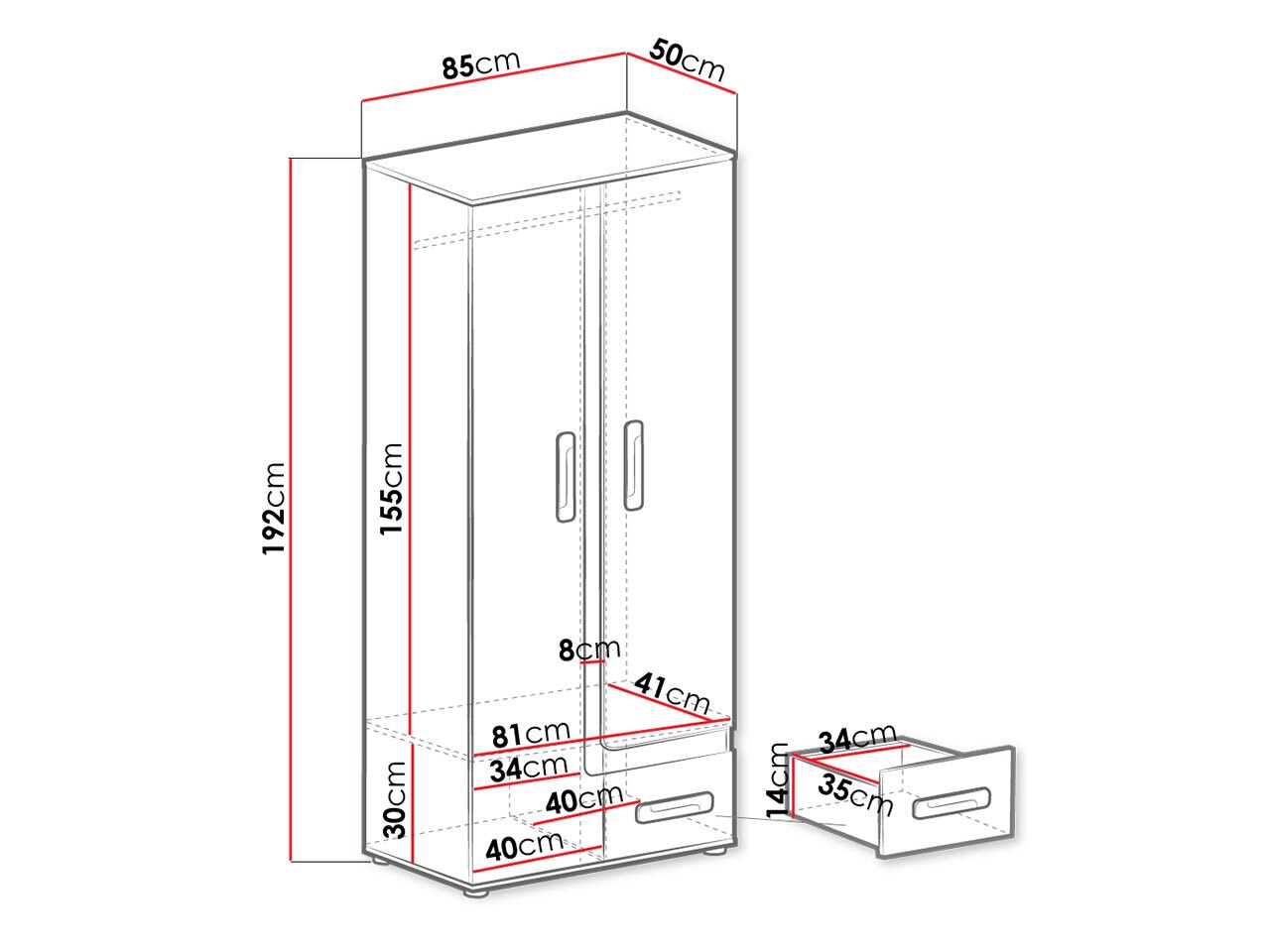 Kledingkast Levtala 101 (Antraciet + Wit + Roze)