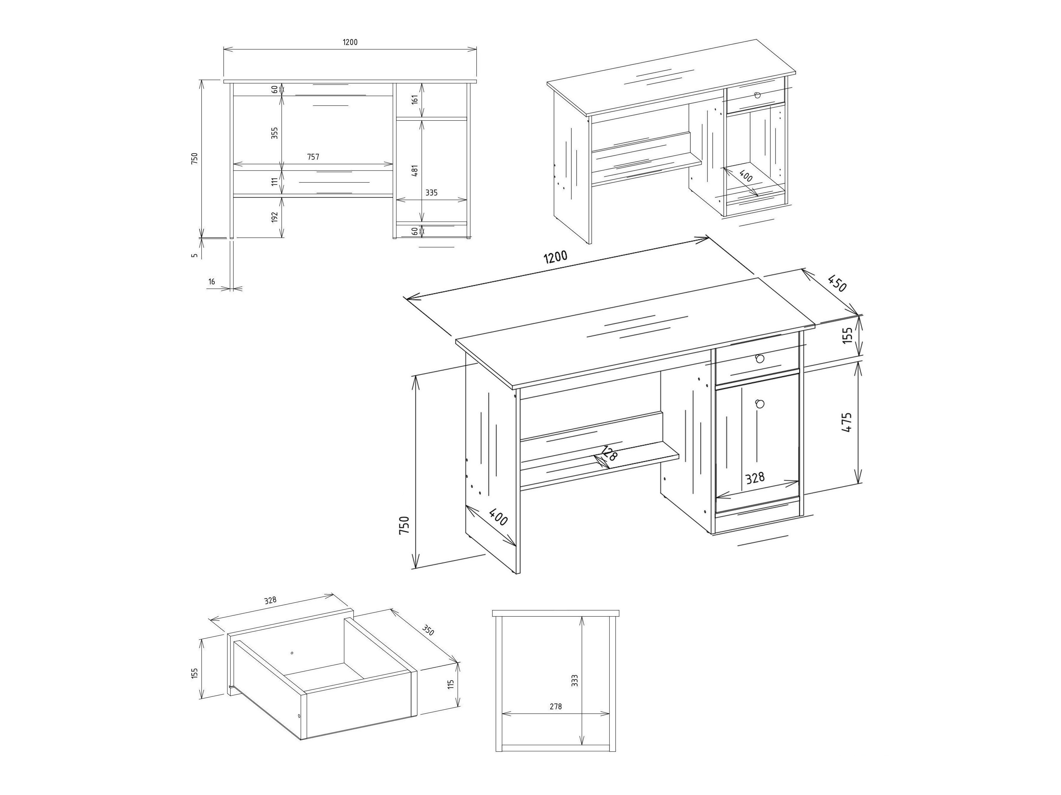 Bureau Mandeville 376 (Artisan eiken)