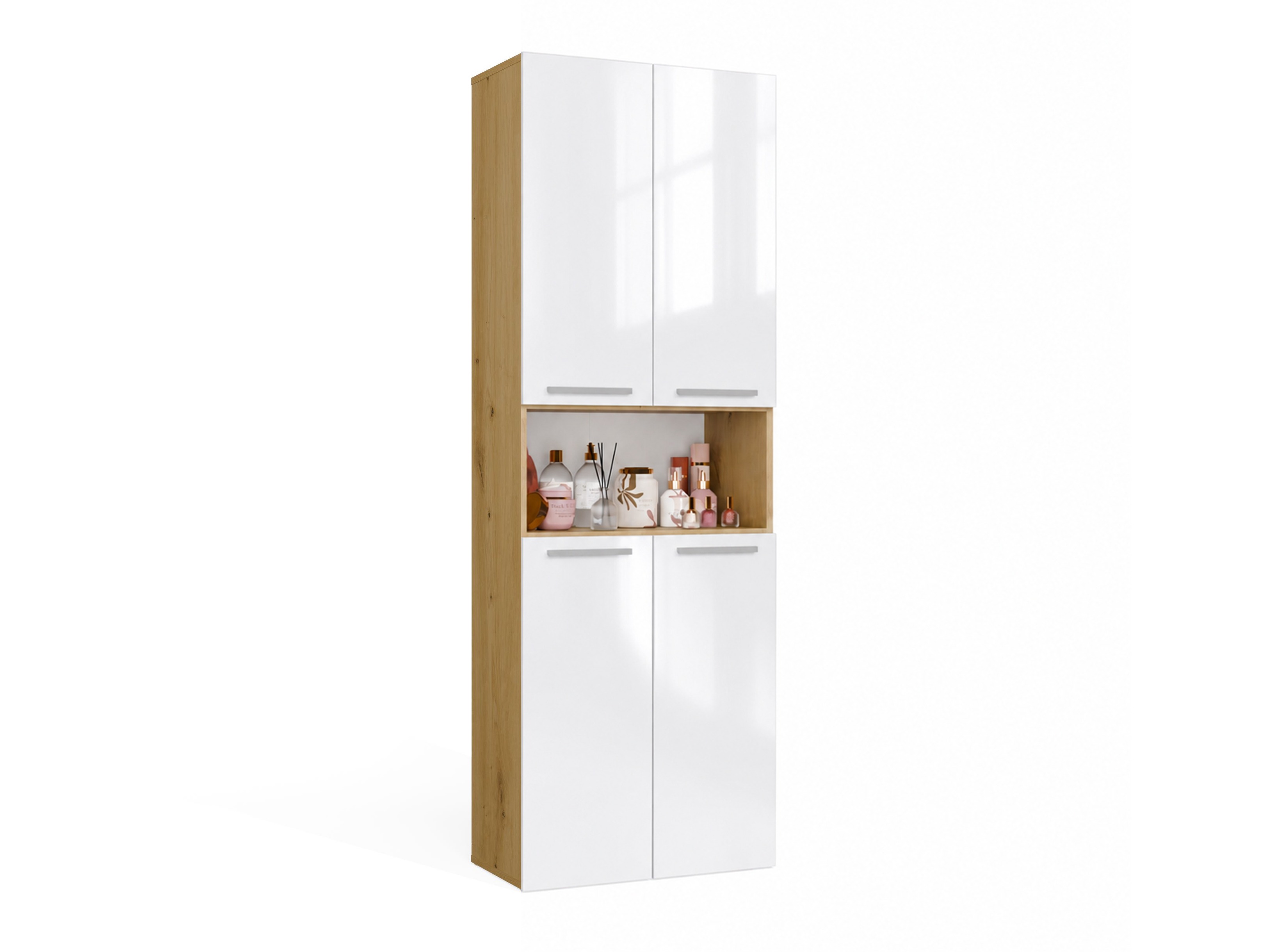 Staand badkamermeubel Nolmaru 101 (Artisan eiken + Glanzend wit)