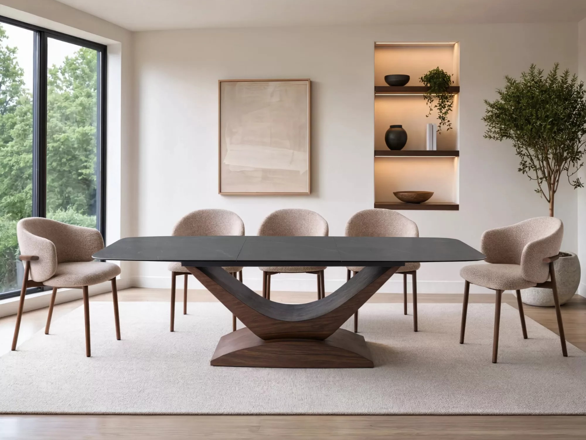 Tafel Detroit 1001 (Notenhout + Grijs marmer)