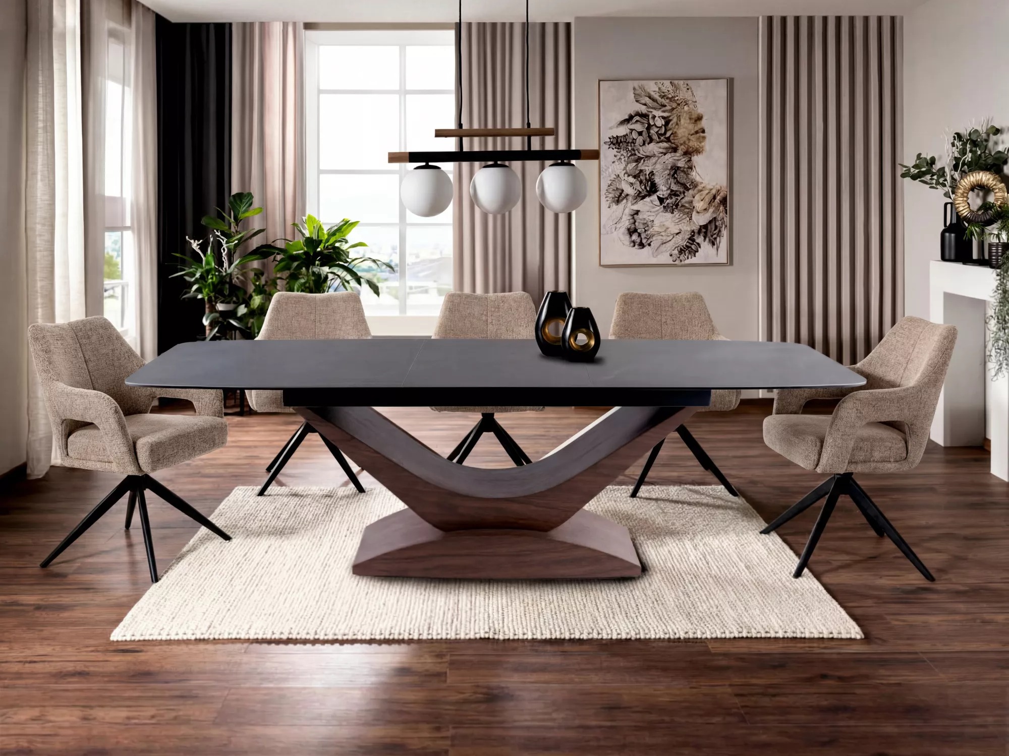 Tafel Detroit 1001 (Notenhout + Grijs marmer)