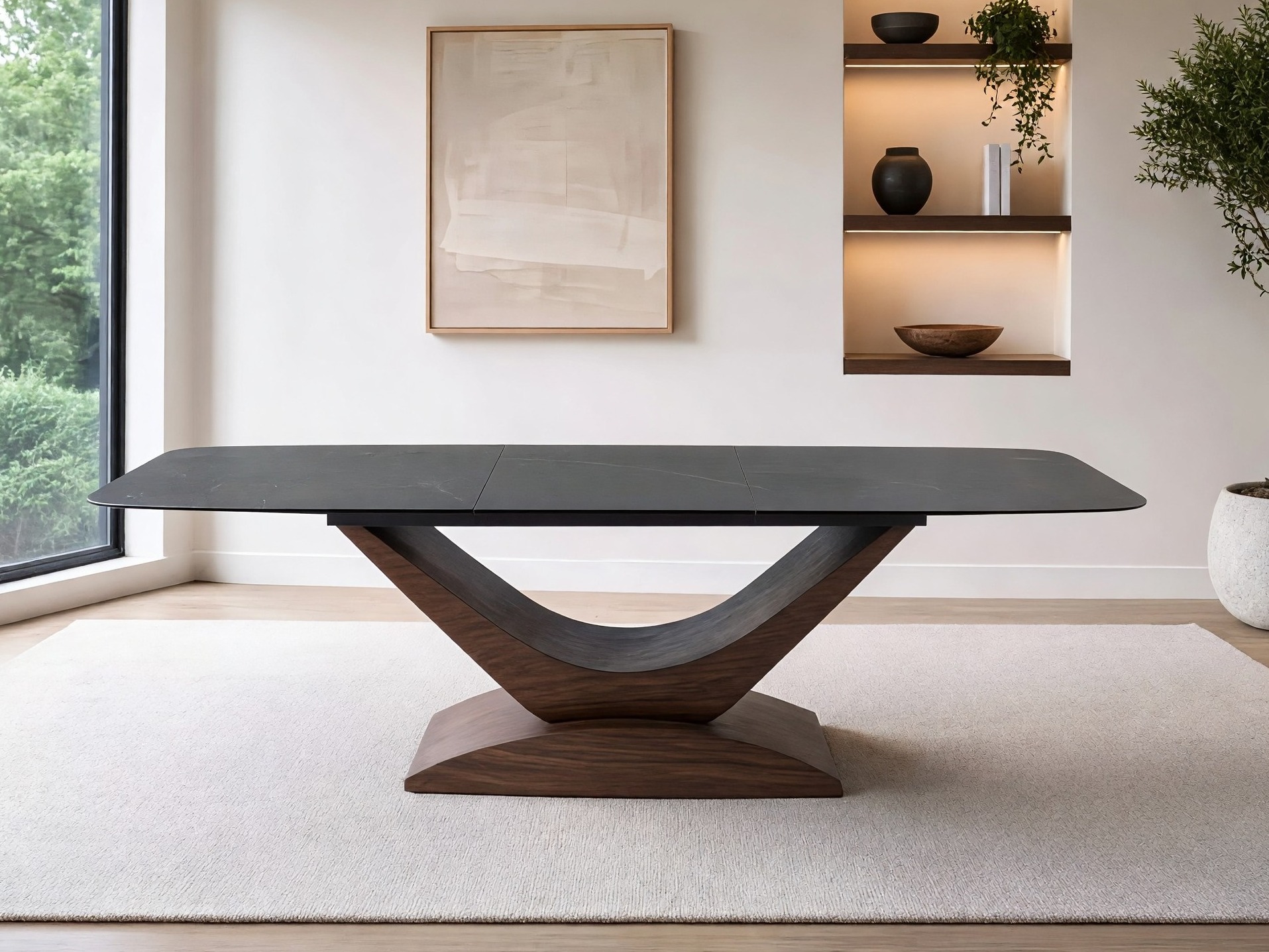 Tafel Detroit 1001 (Notenhout + Grijs marmer)