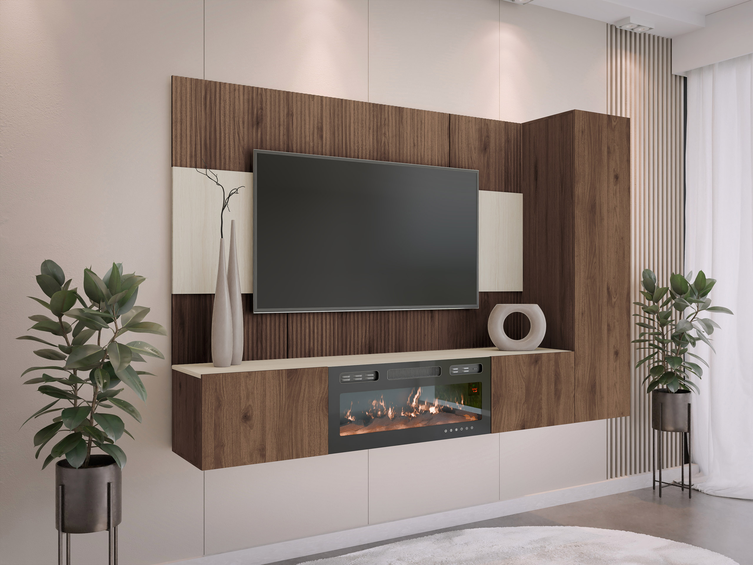 Woonkamerset Comfivo Salix IX (Notenhout + Licht Travertine)