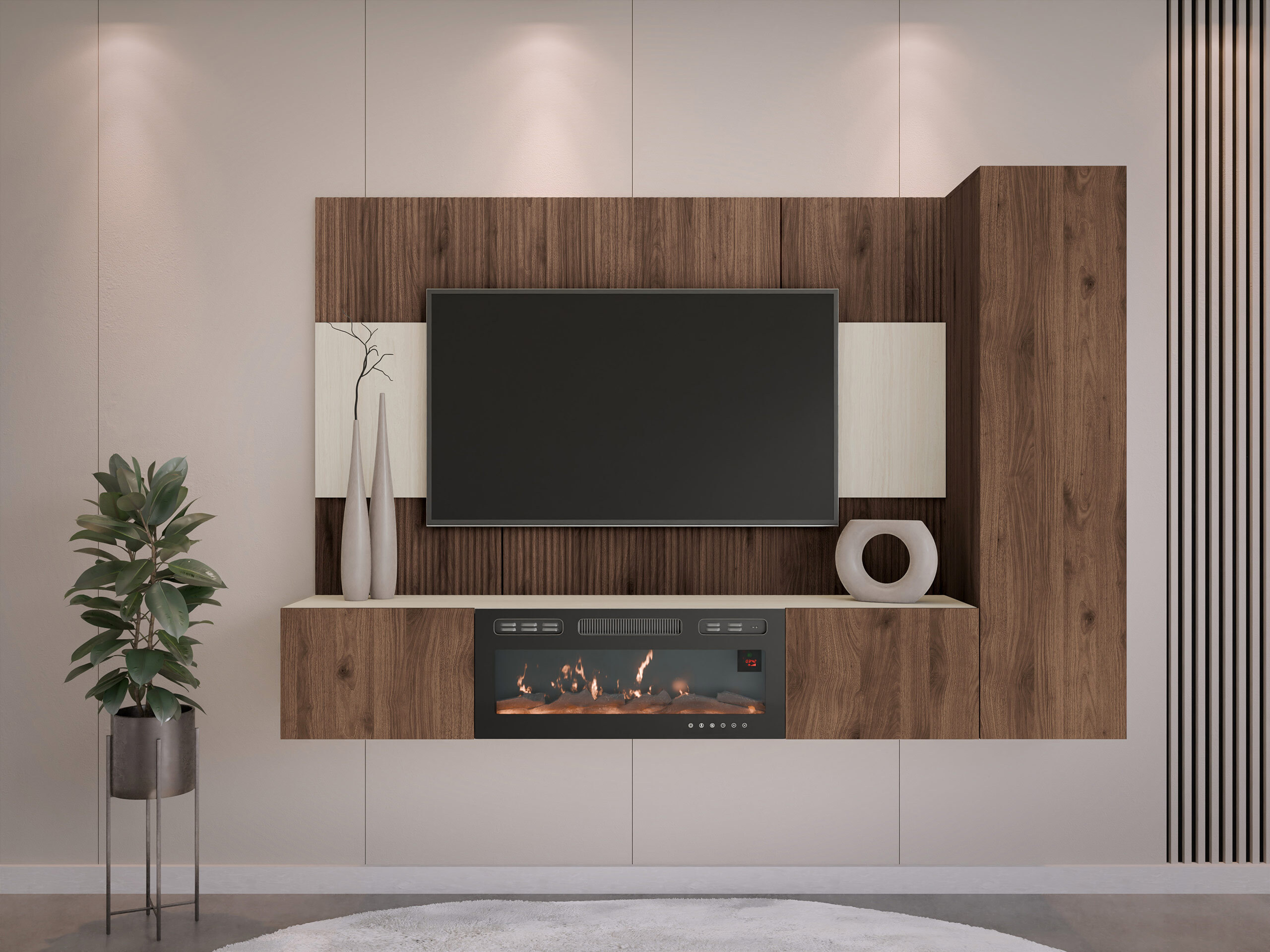 Woonkamerset Comfivo Salix IX (Notenhout + Licht Travertine)