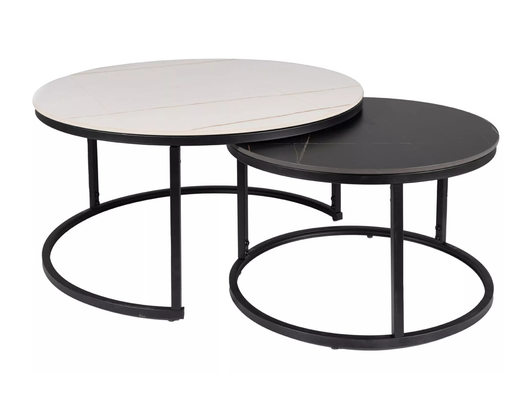 Salontafel set Detroit 607 (Wit marmer + Zwart marmer + Zwart)