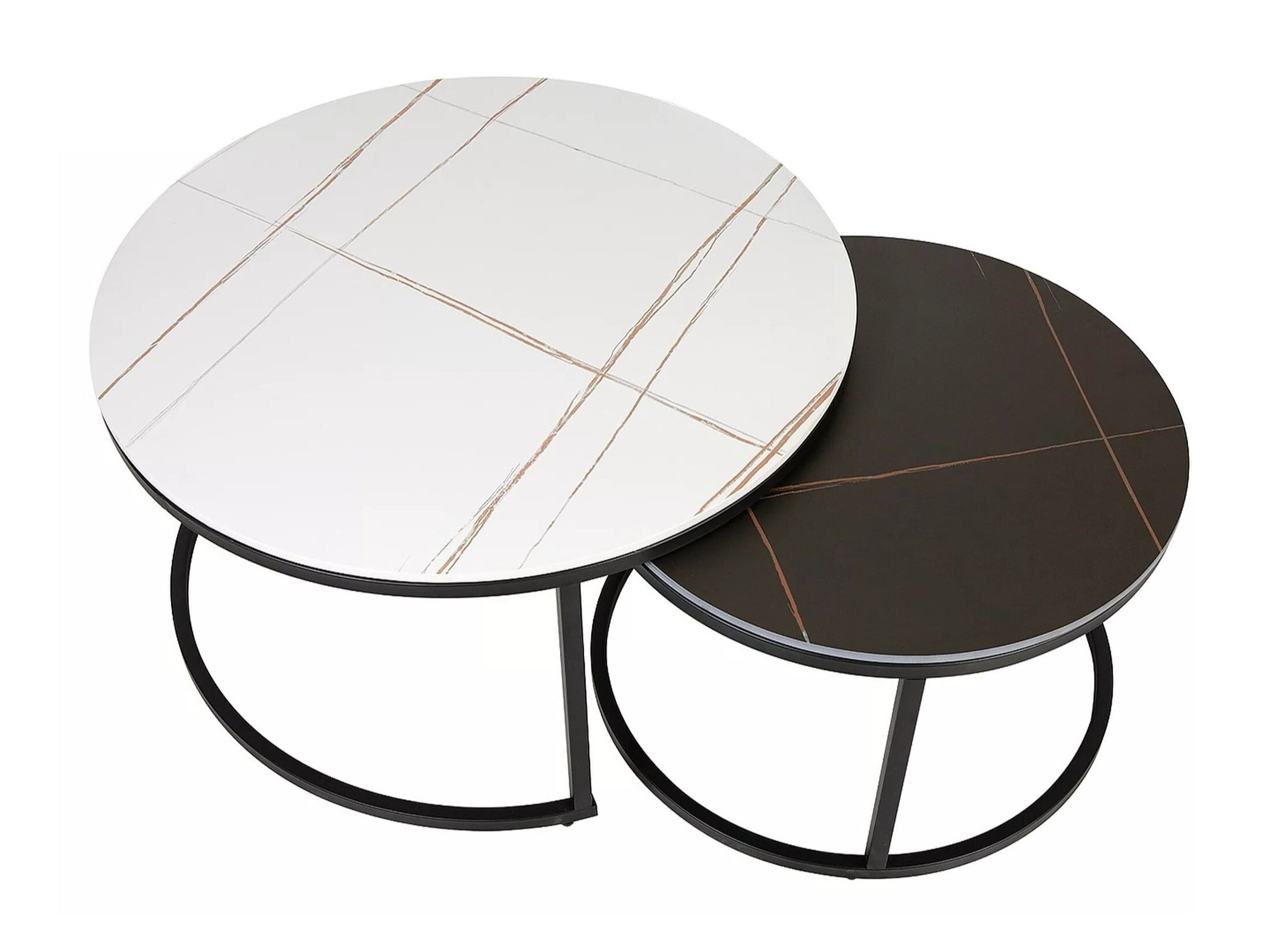 Salontafel set Detroit 607 (Wit marmer + Zwart marmer + Zwart)