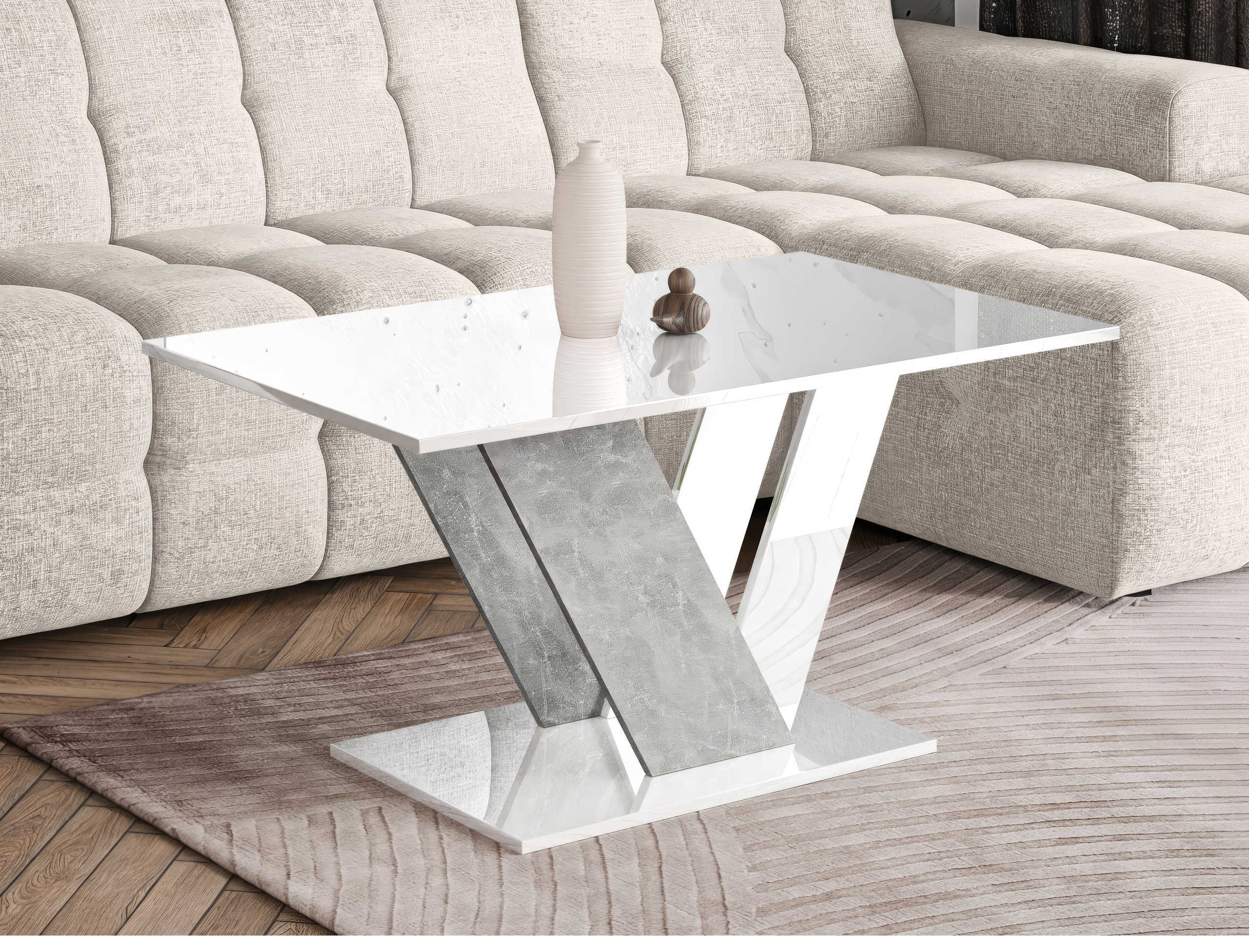 Salontafel Goodyear 142 (Glanzend wit + Beton)