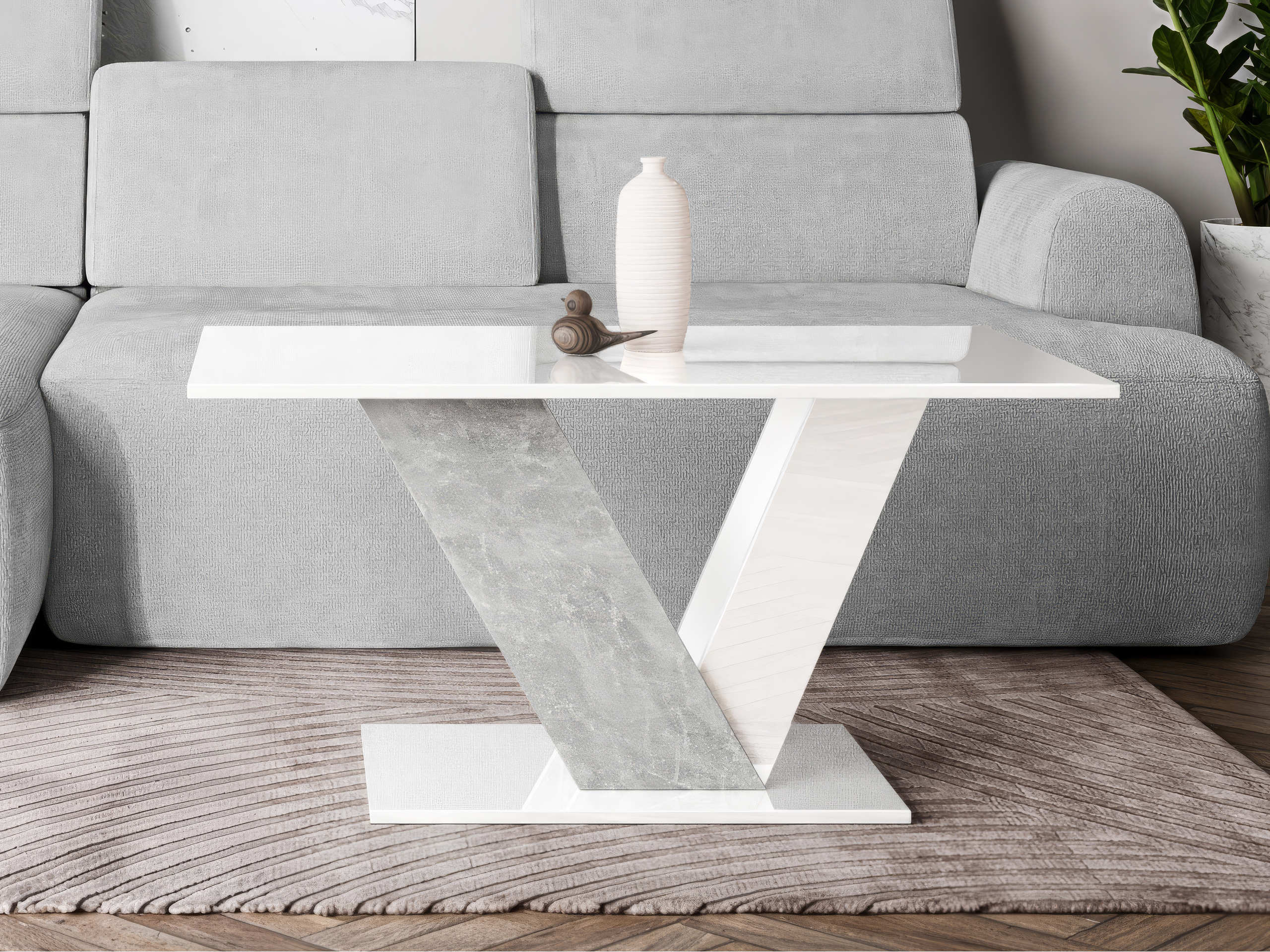 Salontafel Goodyear 142 (Glanzend wit + Beton)
