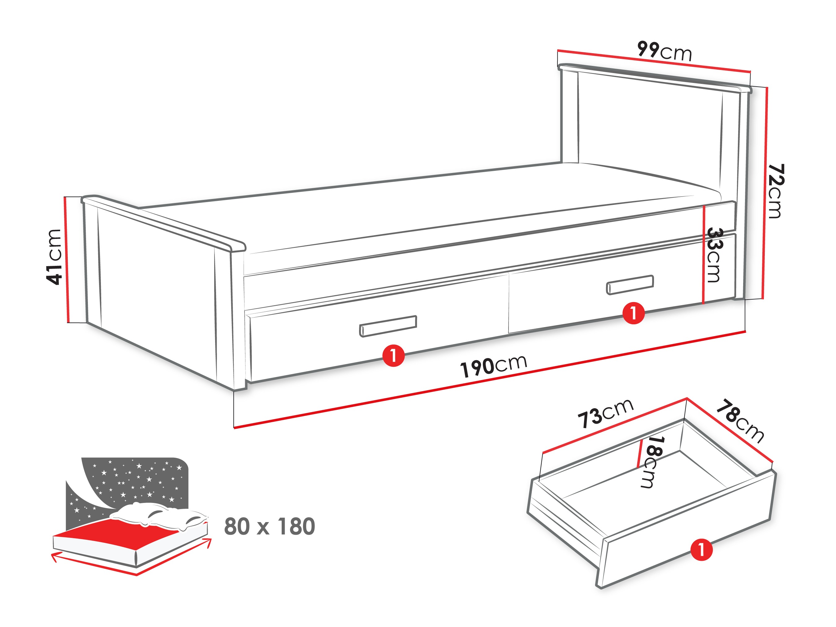 Bed Henderson 116 (Wit + Sonoma eik)