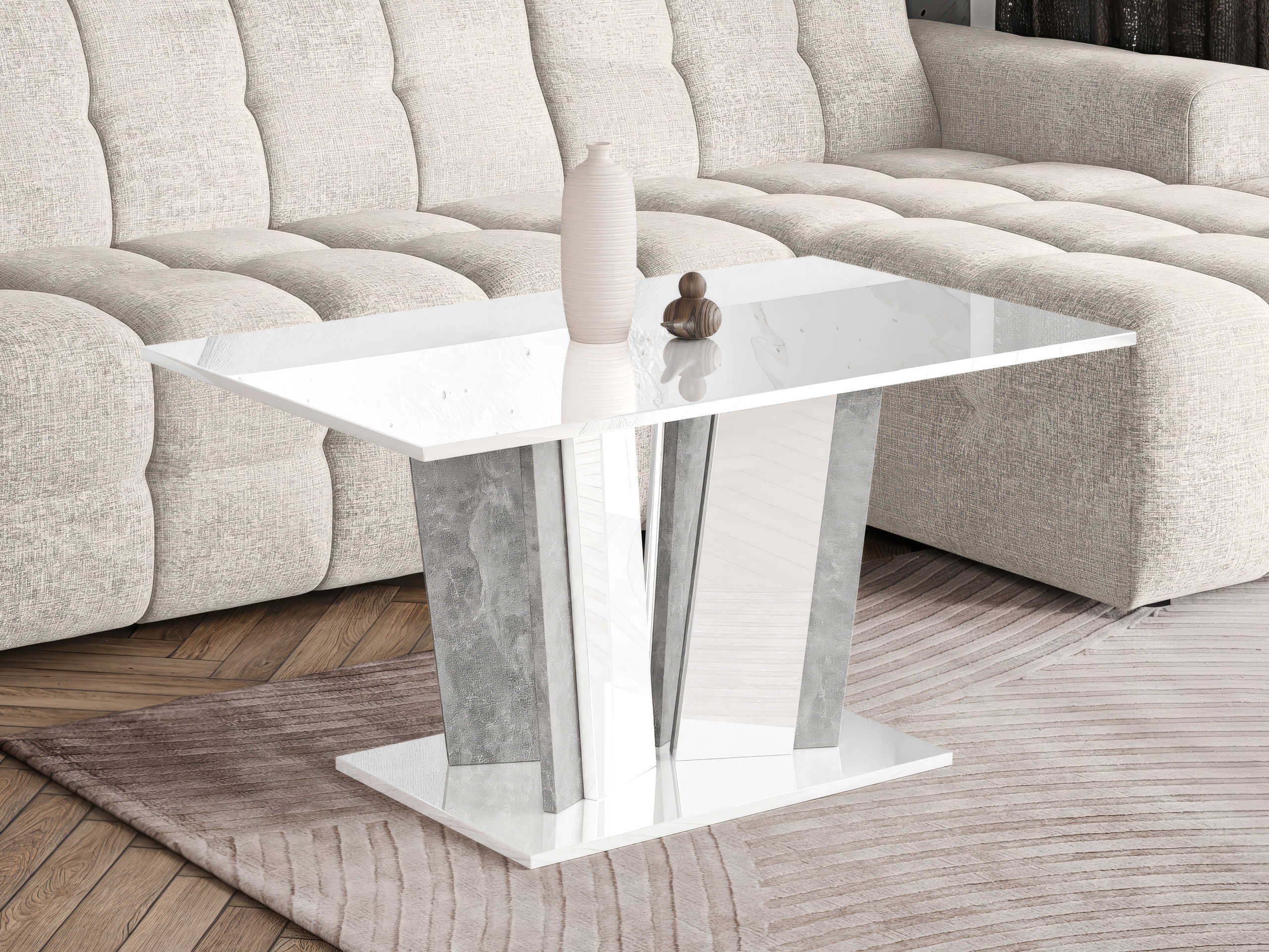 Salontafel Goodyear 143 (Glanzend wit + Beton)