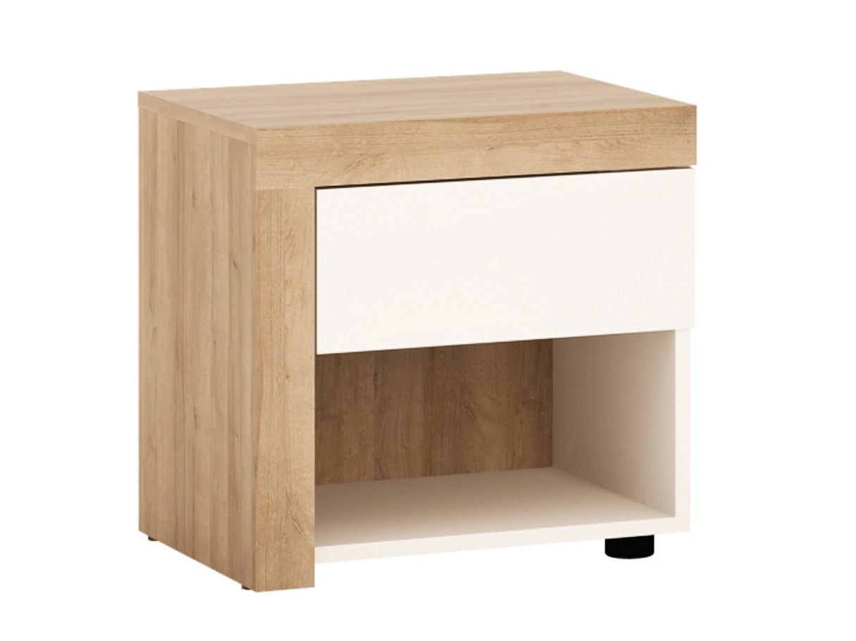 Nachtkastje Feldeli 113 (Riviera eiken + Glanzend wit)