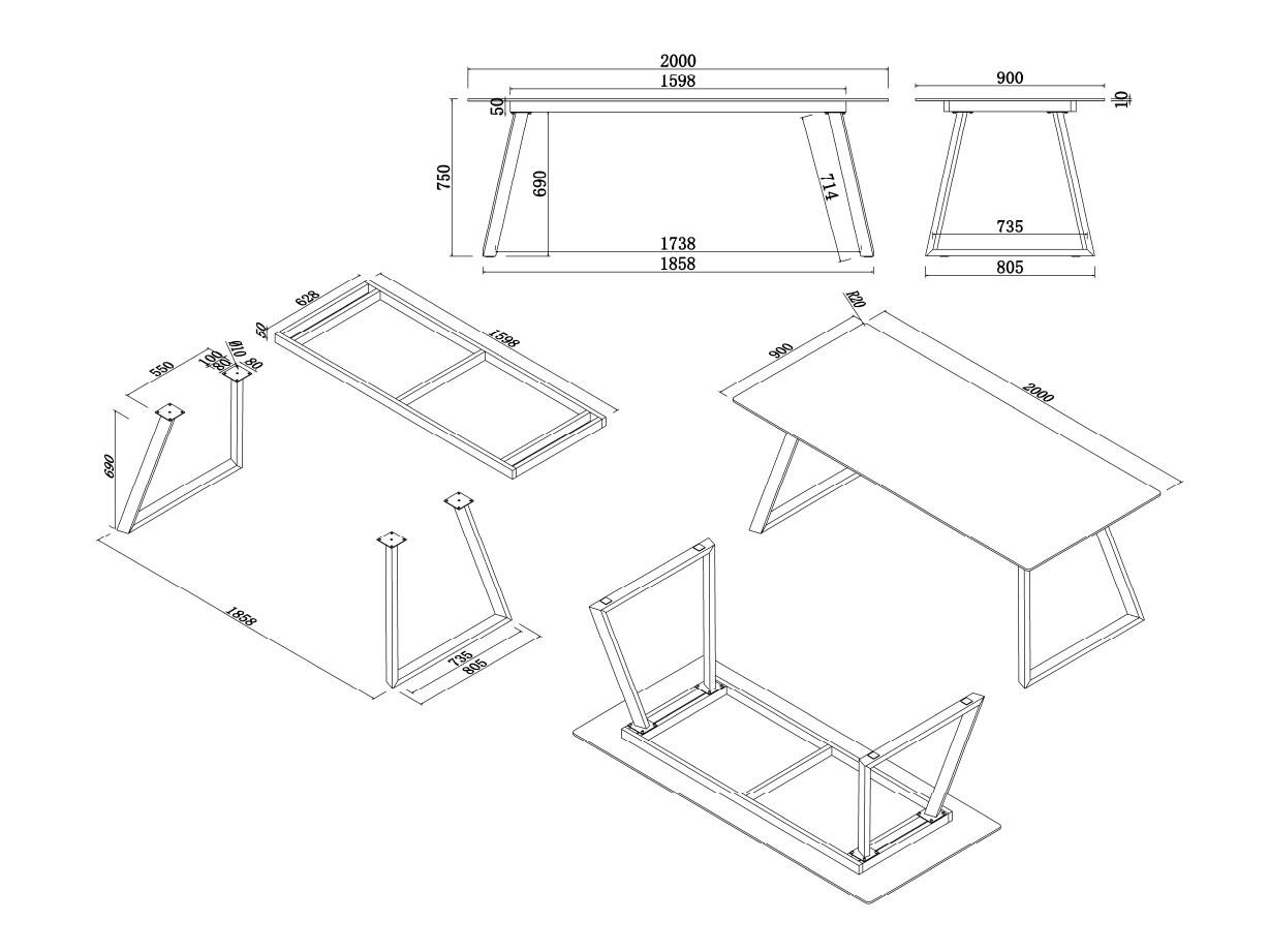 Tafel Dallas 5355 (Wit marmer + Zwart)