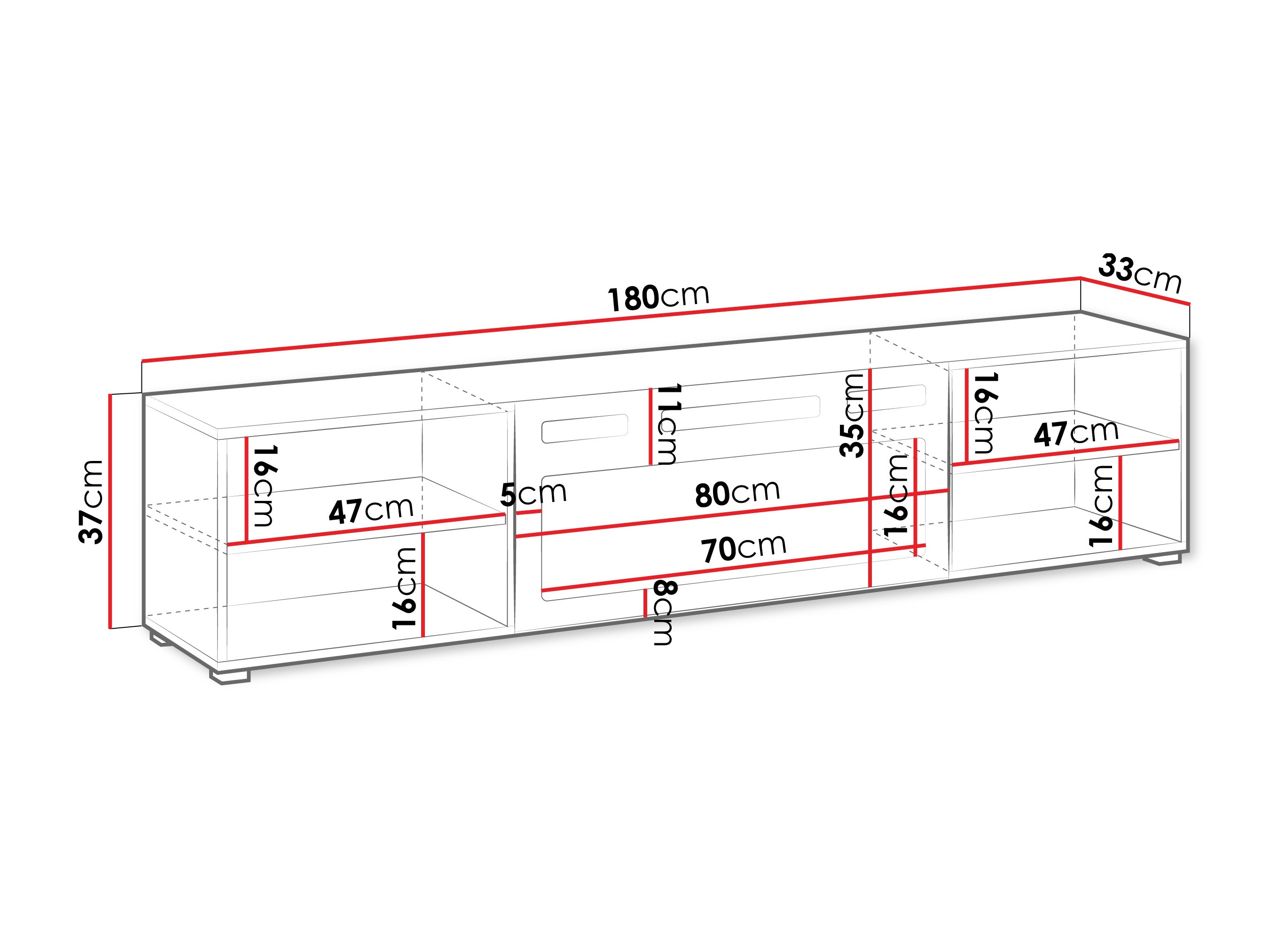 TV-meubel Charlotte 190 (Wit + Zwart)