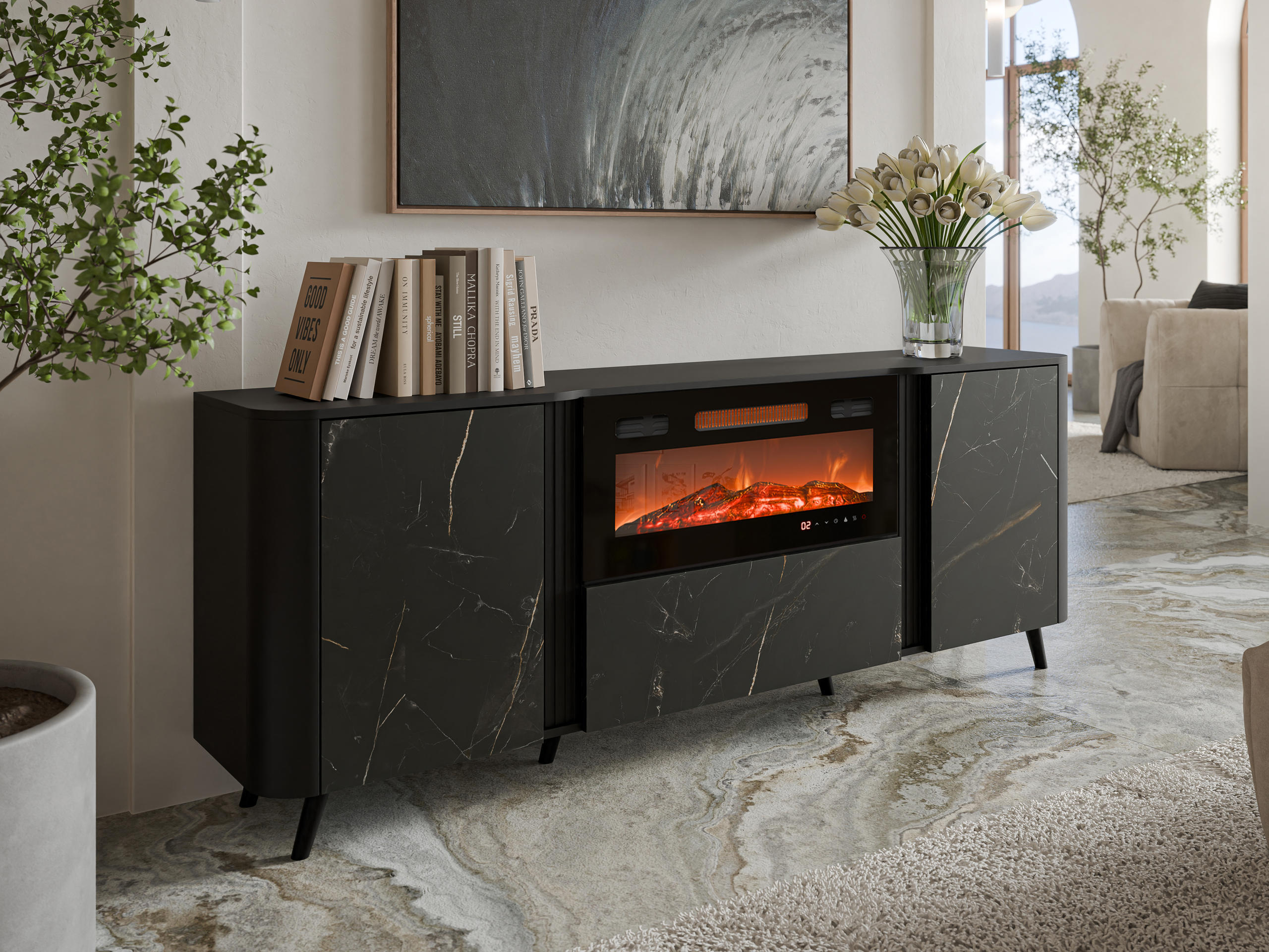Dressoir Modus I (Zwart + Zwart marmer)
