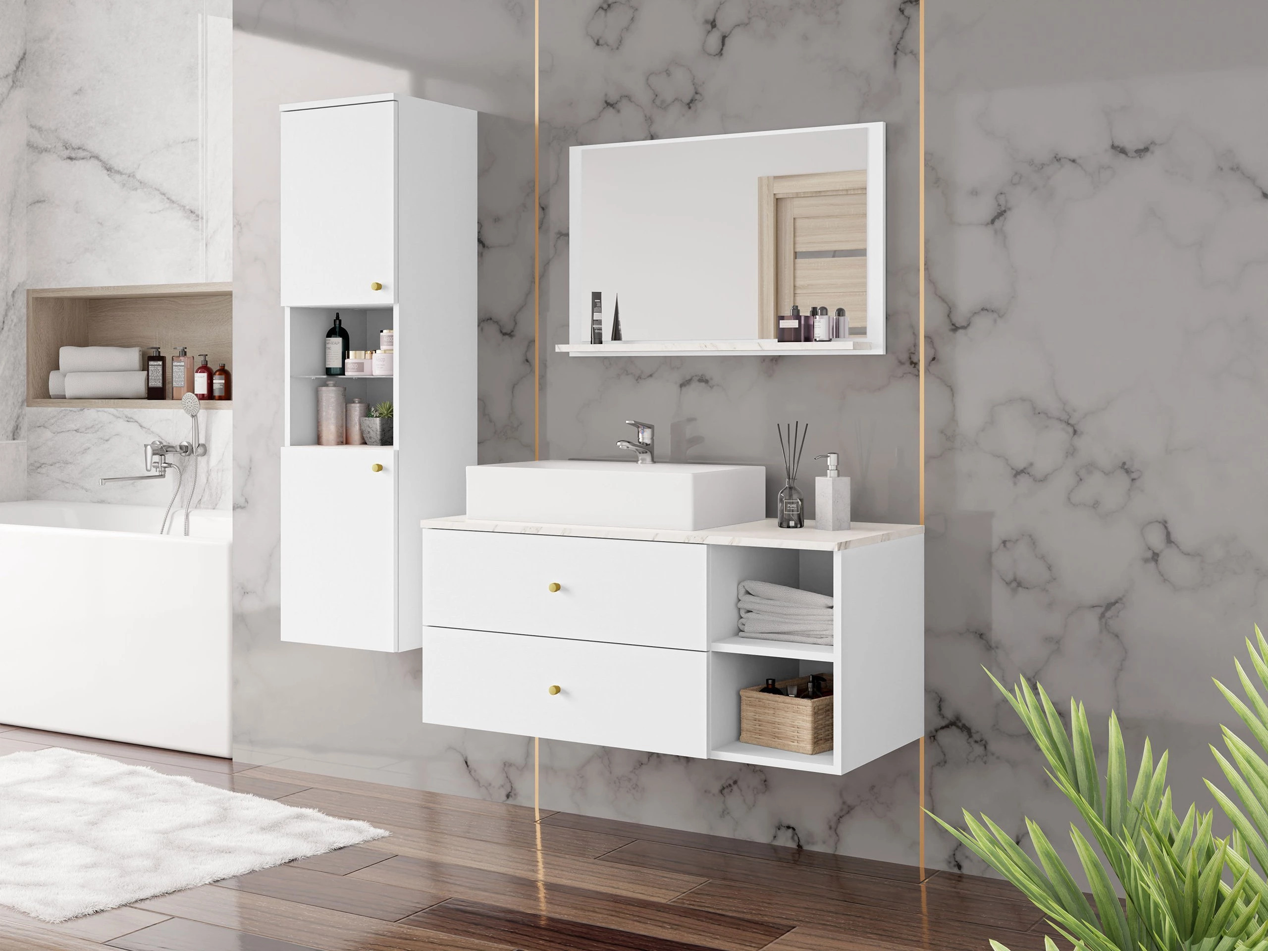 Badkamer spiegel Salus (Wit + Wit marmer)