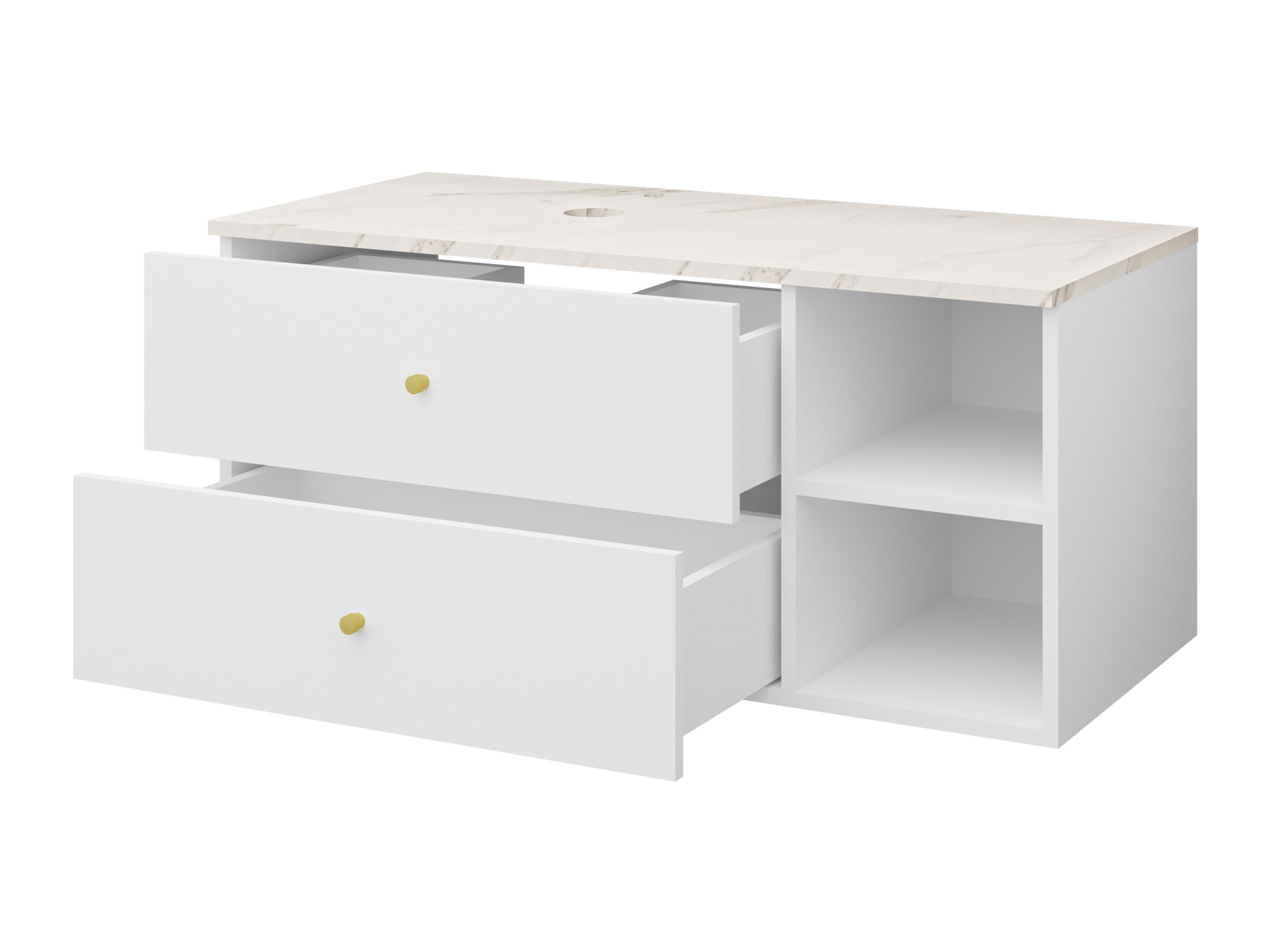 Hangend badkamermeubel voor wastafel Salus (Wit + Wit marmer)