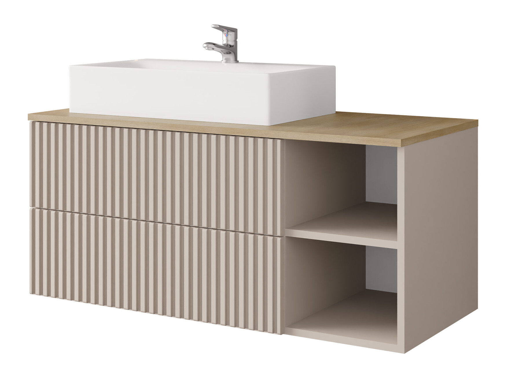 Hangend badkamermeubel voor wastafel Nauta (Kasjmier + Cremona eiken)