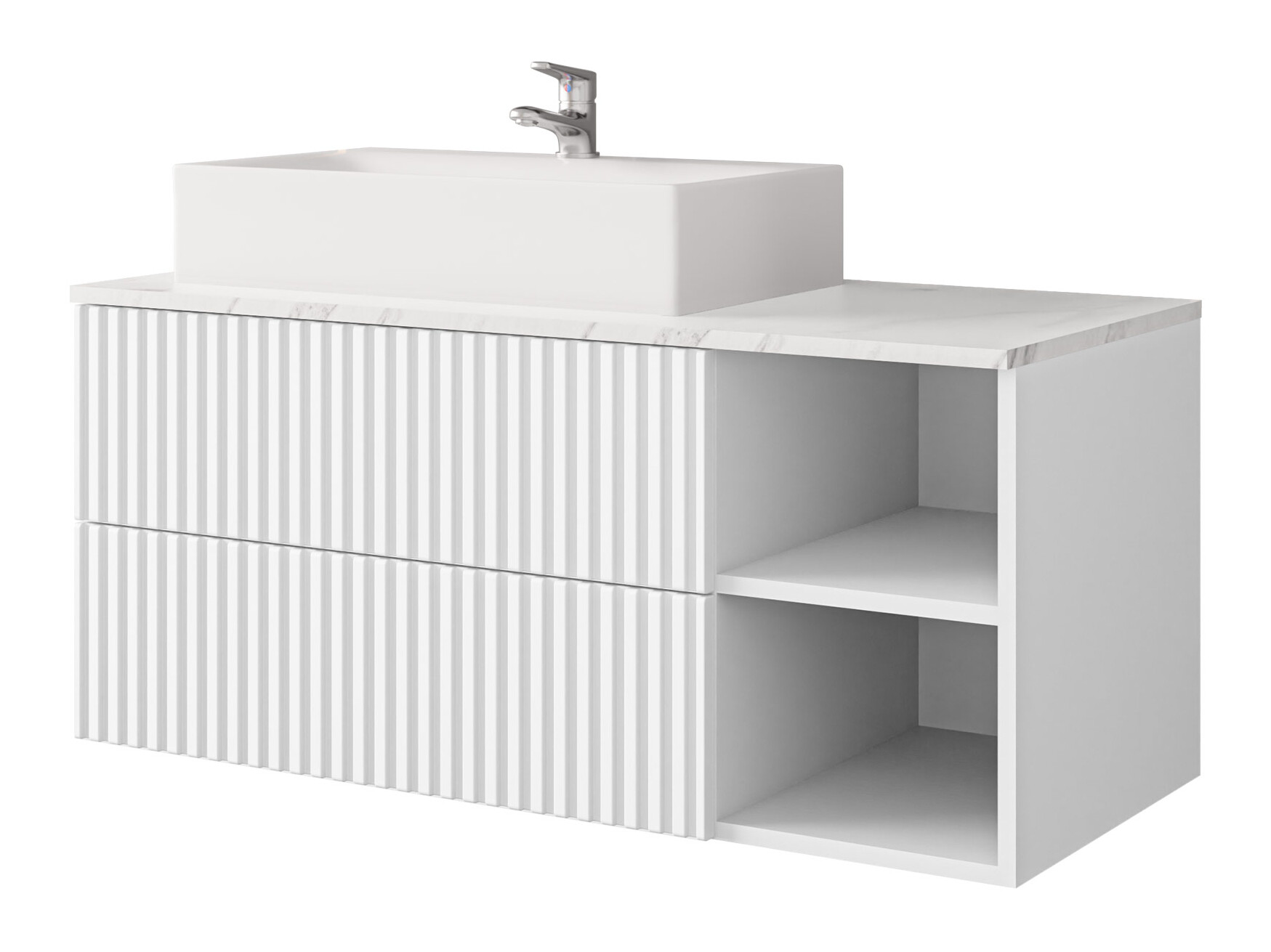 Hangend badkamermeubel voor wastafel Nauta (Wit + Wit marmer)