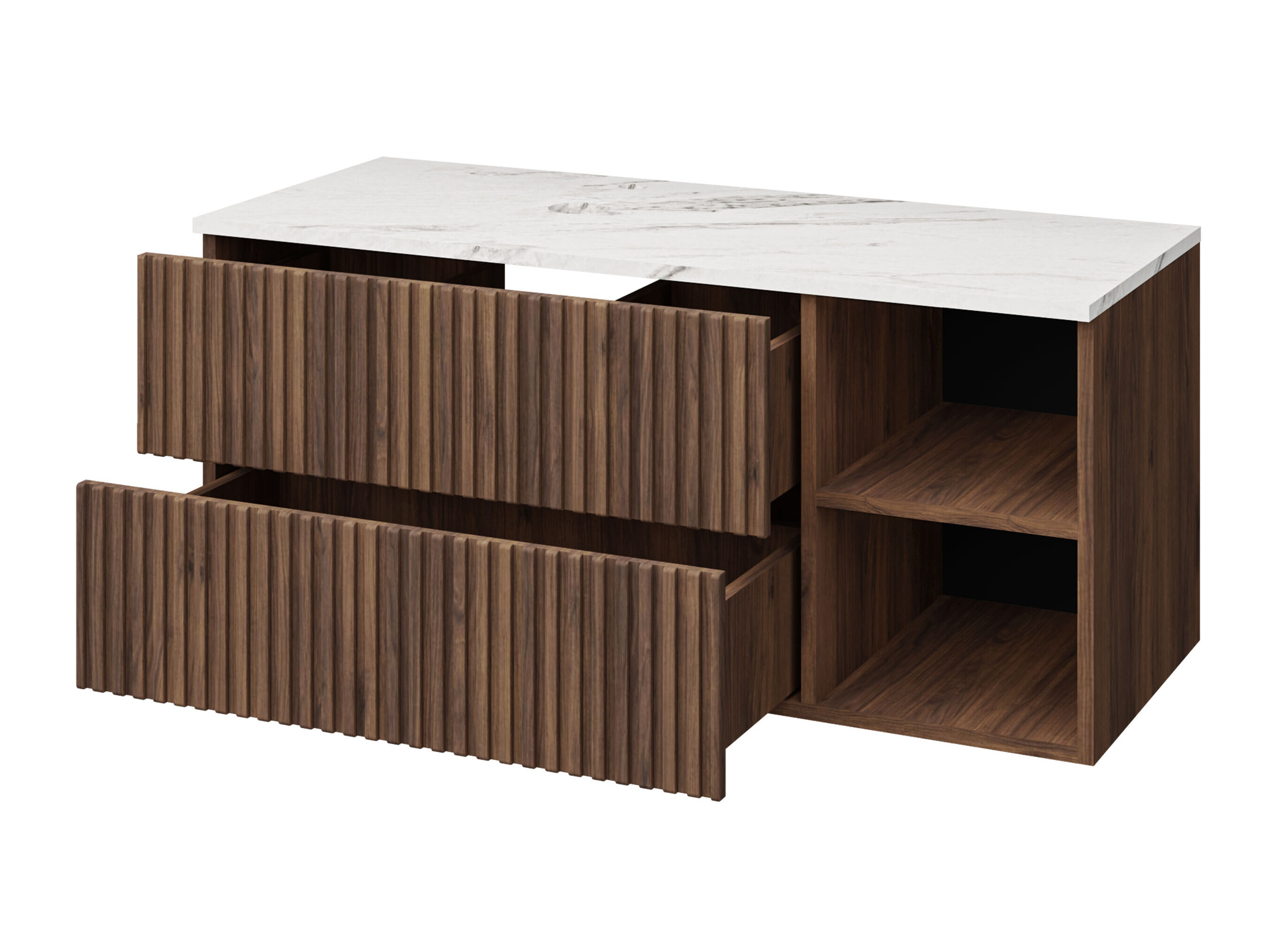 Hangend badkamermeubel voor wastafel Nauta (Wit + Wit marmer)