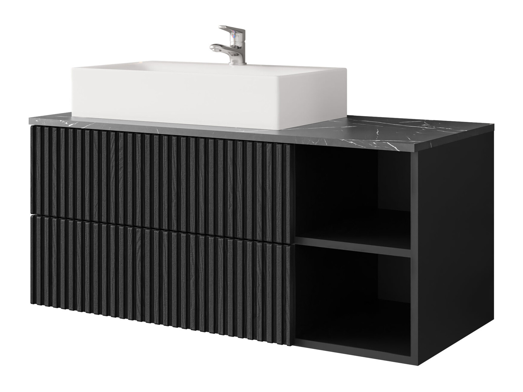 Hangend badkamermeubel voor wastafel Nauta (Zwart + Zwart marmer)