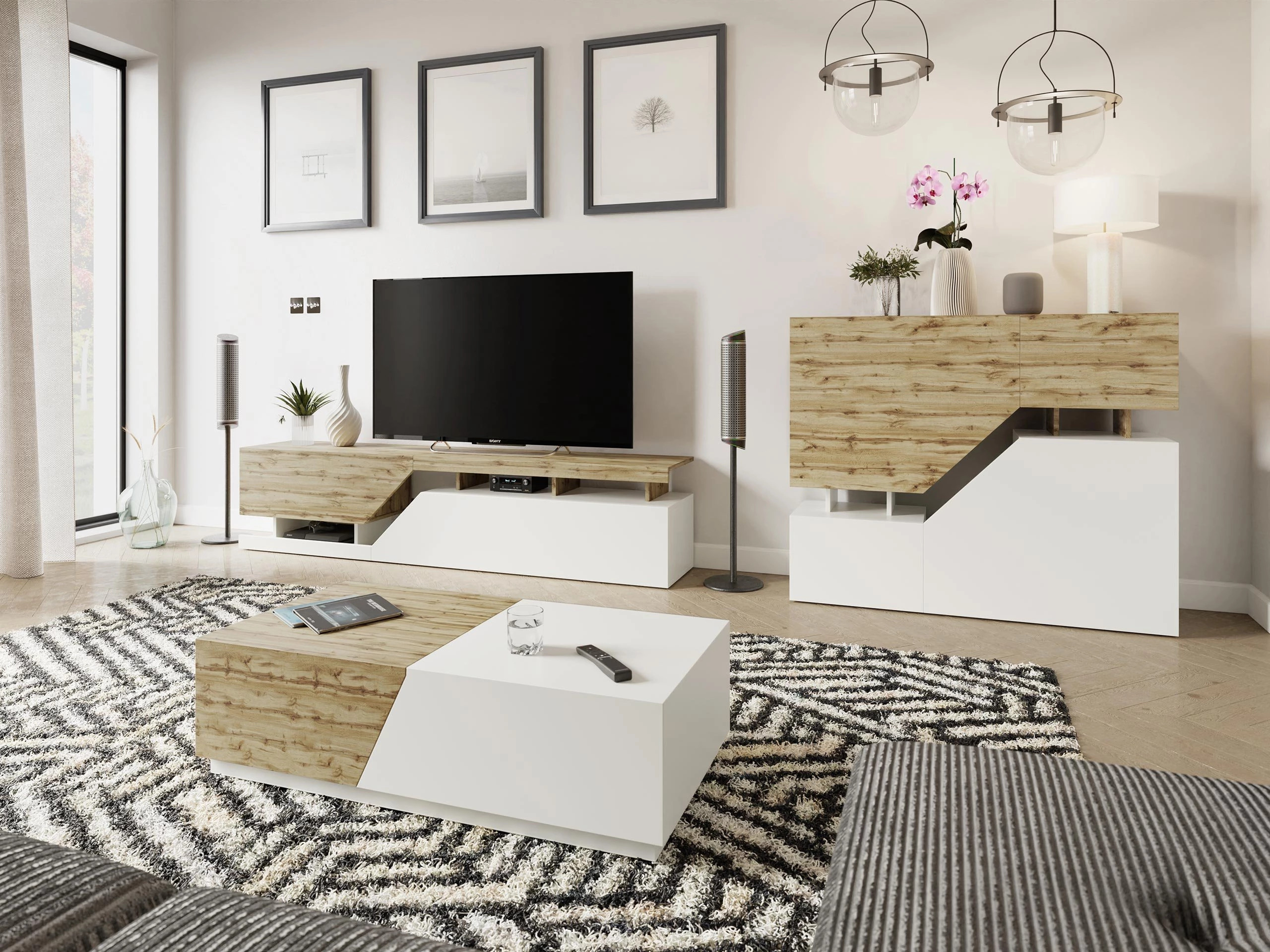 Transformeerbare salontafel Comfivo Daldune (Wotan eik + Wit)