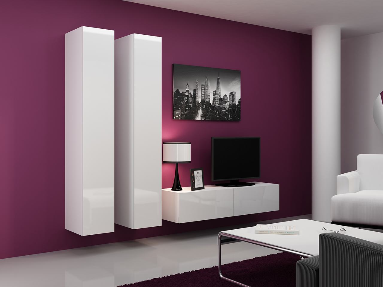 Woonkamerset Venenou 104 (Wit + Glanzend wit)