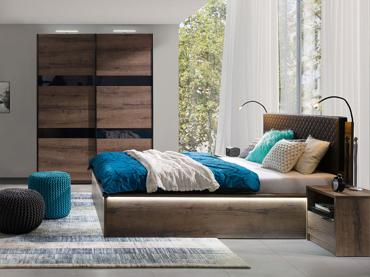 Slaapkamer set Fivelbo 119 (Klooster eik + Glanzend zwart)