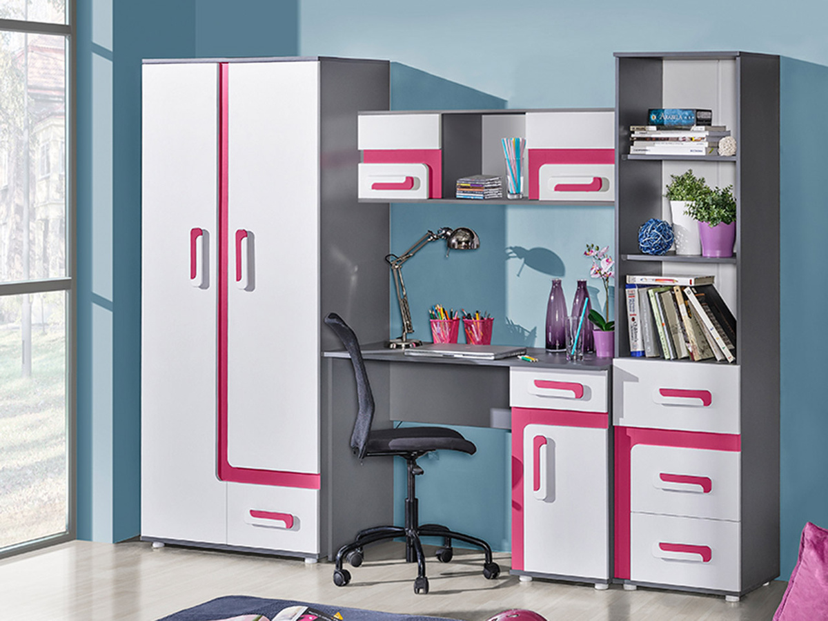 De reeks van de kinderkamer Levtala 120 (Antraciet + Wit + Roze)