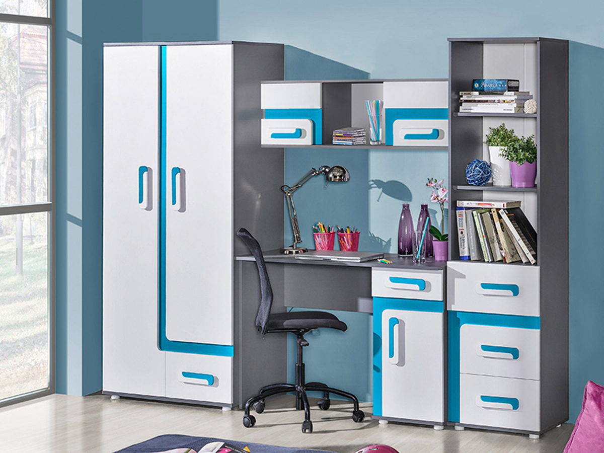 De reeks van de kinderkamer Levtala 120 (Antraciet + Wit + Turquoise)