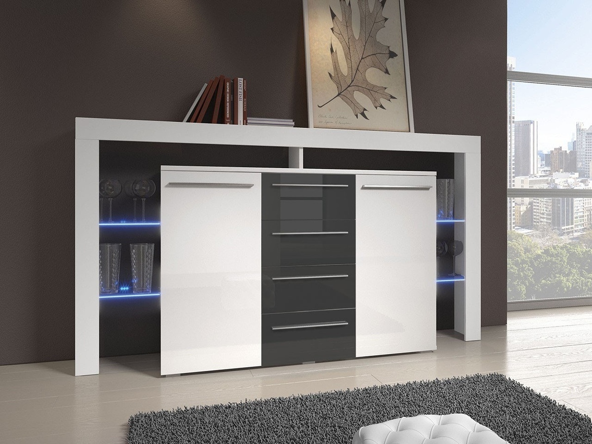 Ladekast Nashville 106 (Wit + Grijs met glans)