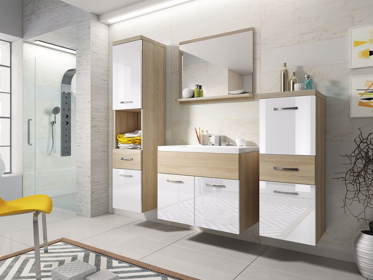 Badkamerset Sarasota 109 (Sonoma eik + Glanzend wit)