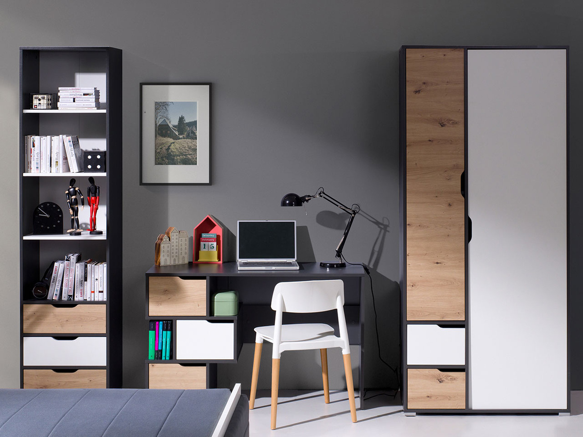 Bureau Providence H102 (Grafiet + Artisan eiken + Wit)