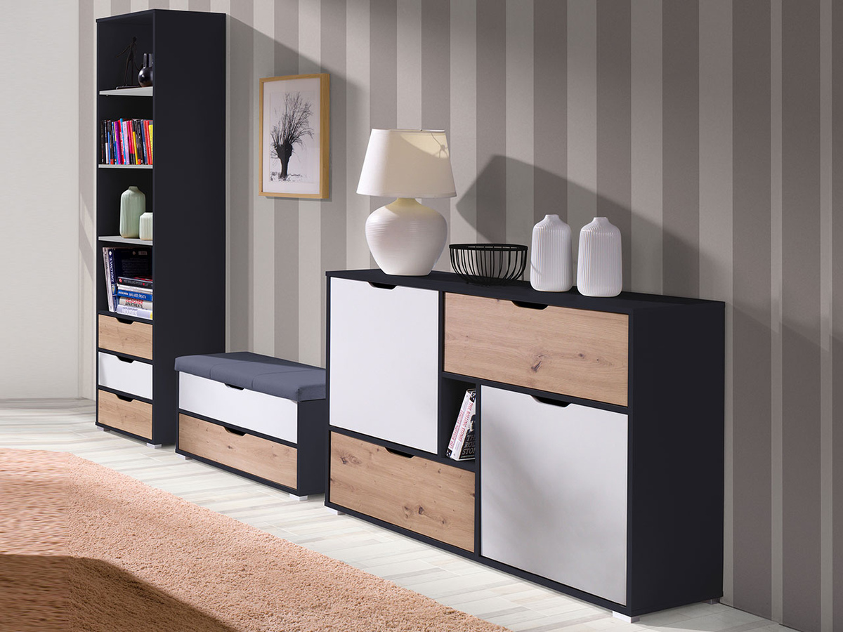 Ladekast Providence H103 (Grafiet + Artisan eiken + Wit)